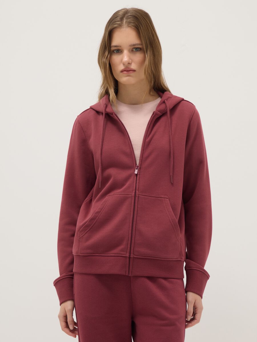 Felpa in misto cotone rosa regular fit con cappuccio e zip_0