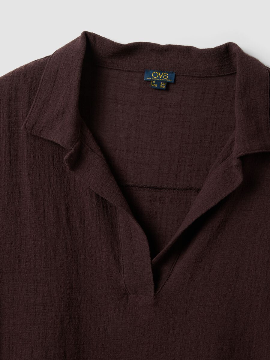 Short brown pure cotton kaftan with V-neck_5