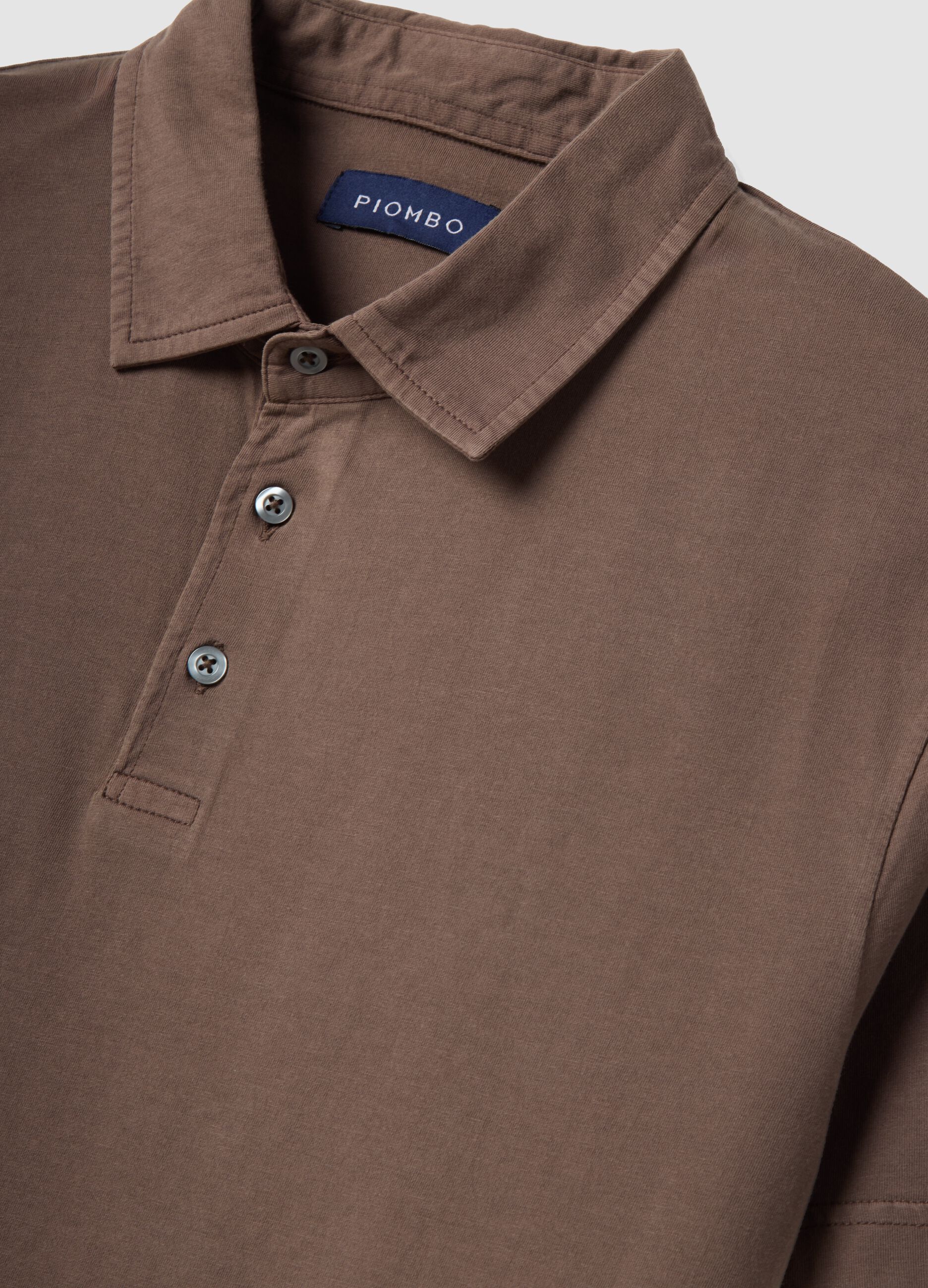 Brown short-sleeve polo shirt in pure cotton, regular fit