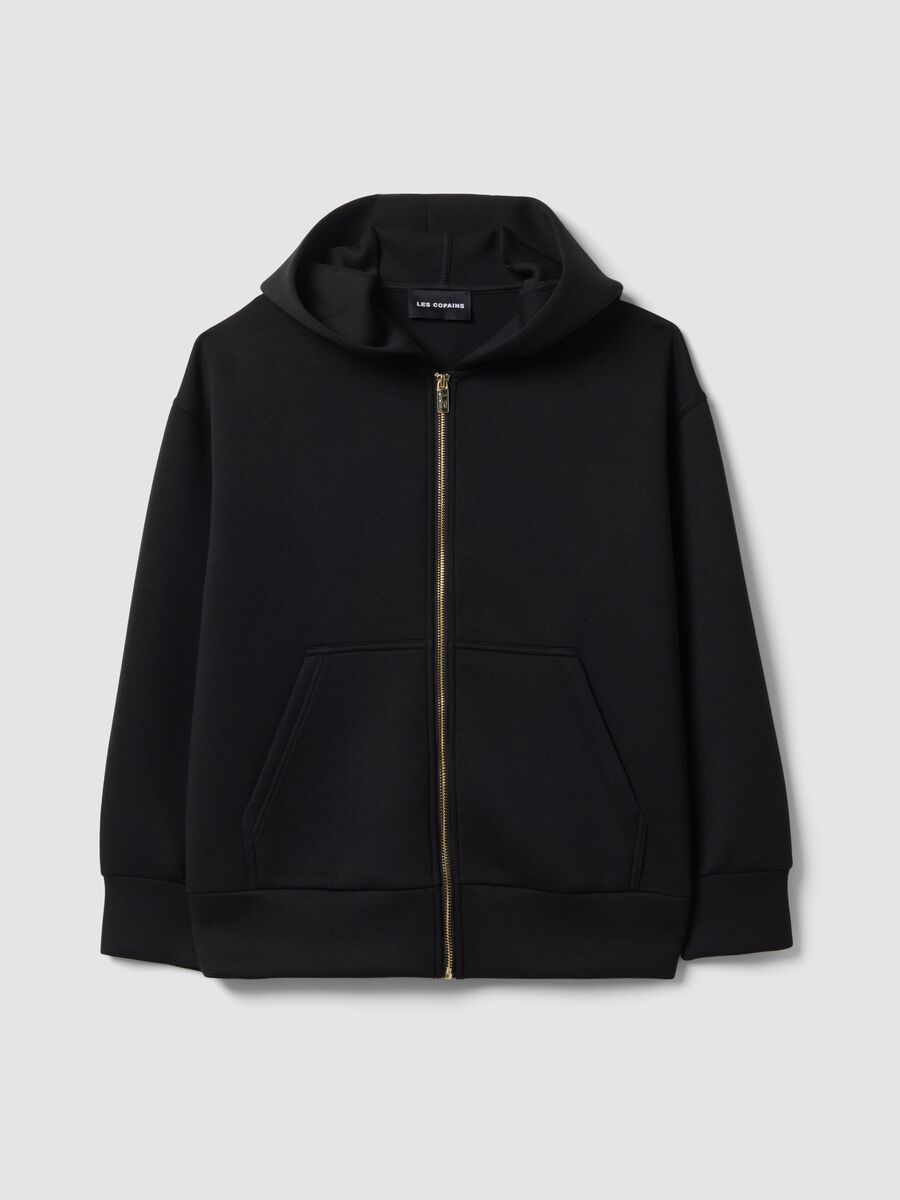 Felpa full zip nera in viscosa elasticizzata over fit_4