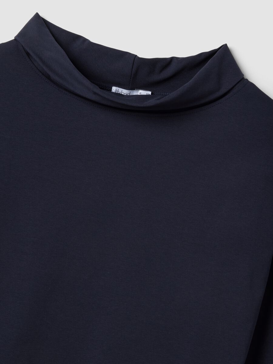 Blue regular fit stretch cotton blend jumper with wide collar_5