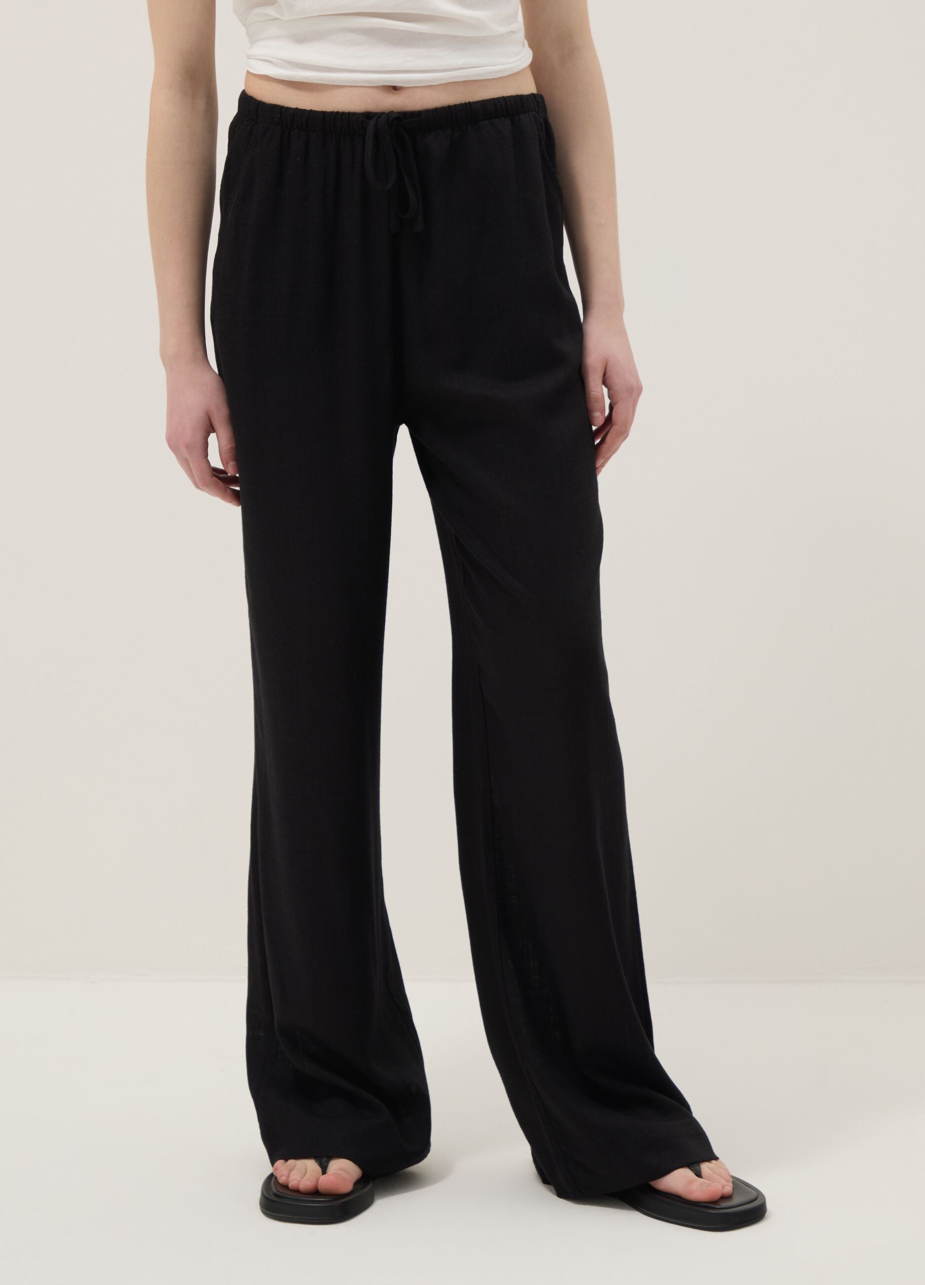 Black viscose and linen blend joggers &ndash; relaxed fit