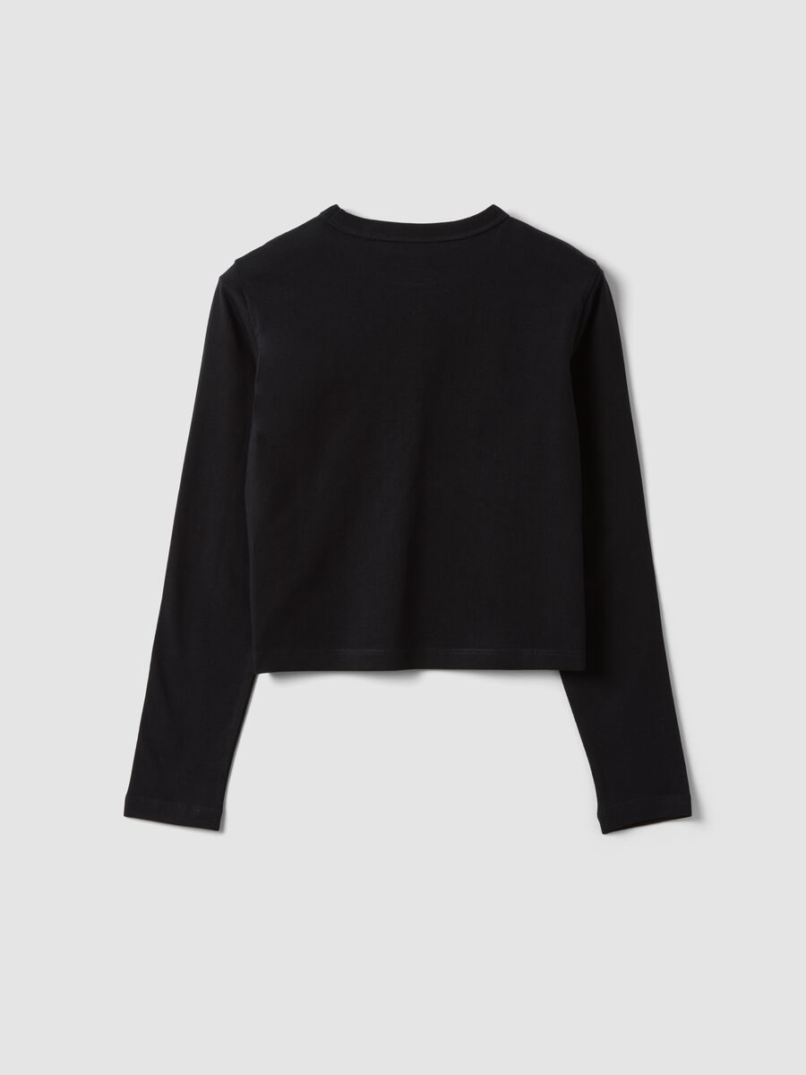 Black organic cotton T-shirt with ribbed neckline for girls_5
