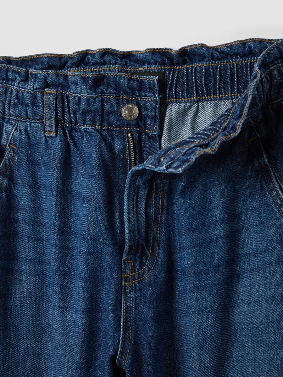 Blue denim baggy-fit jeans in pure cotton with paperbag waist_5