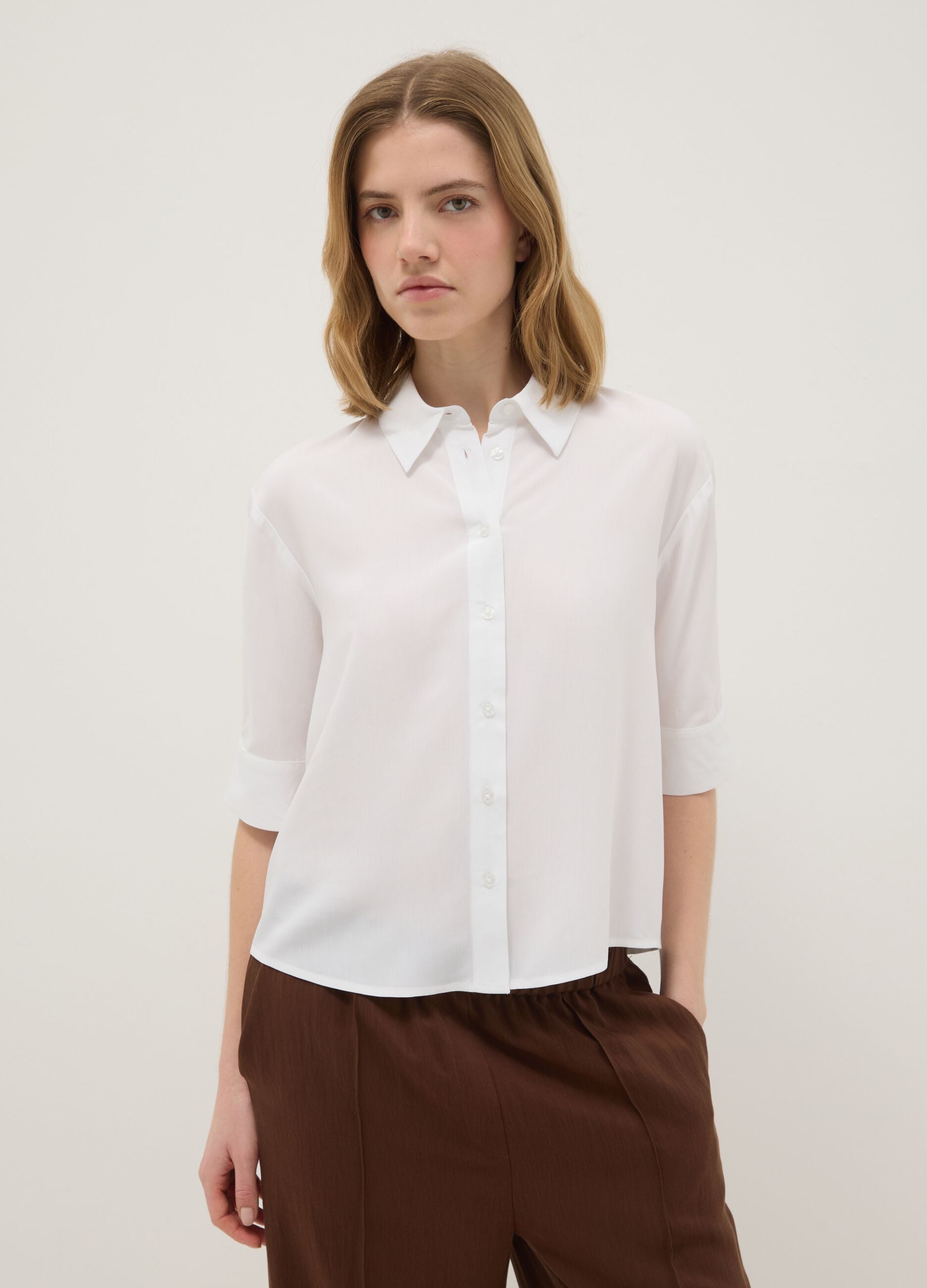 Regular fit white pure viscose shirt