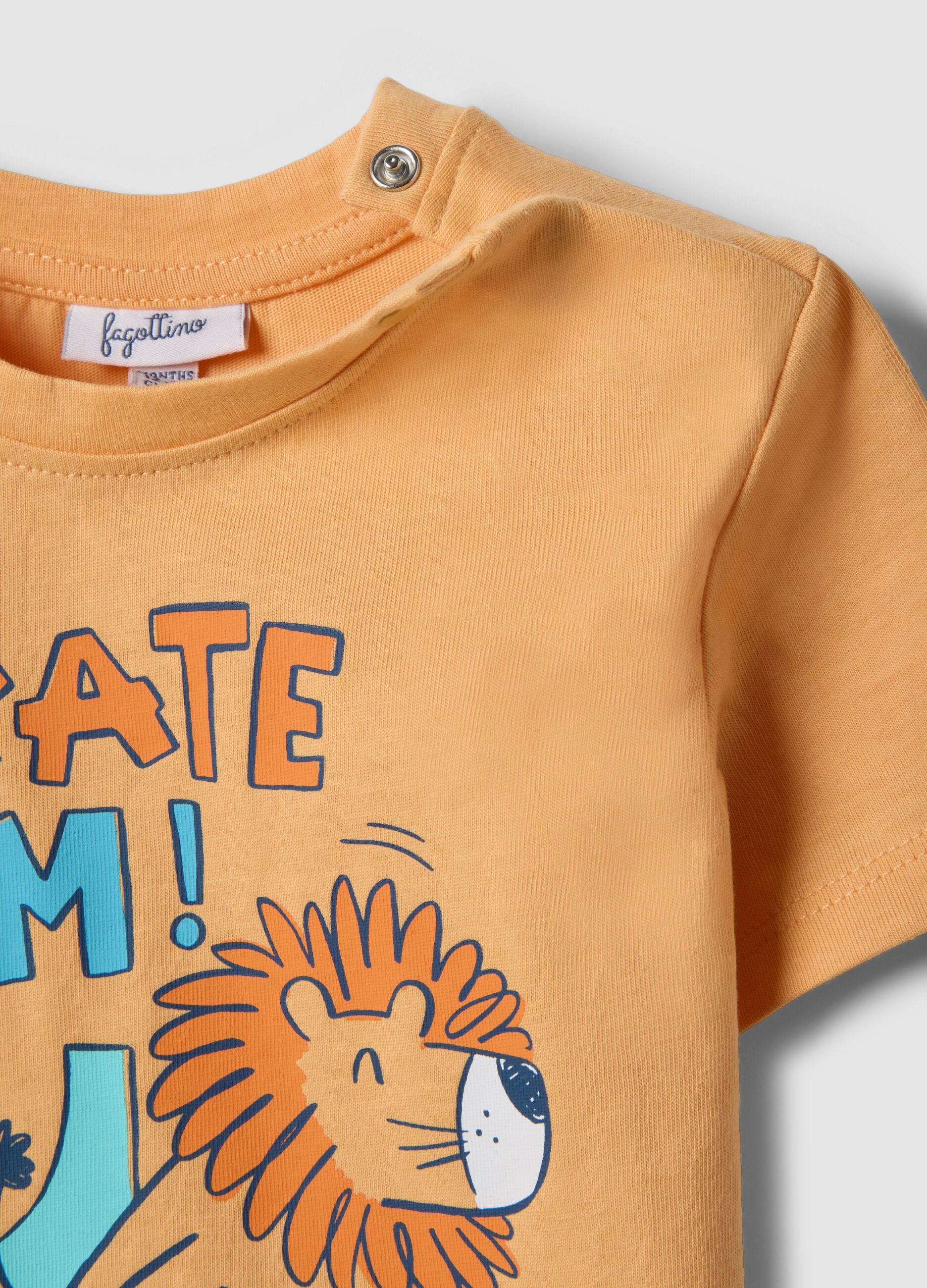 Orange pure cotton child's T-shirt with skater print, regular fit