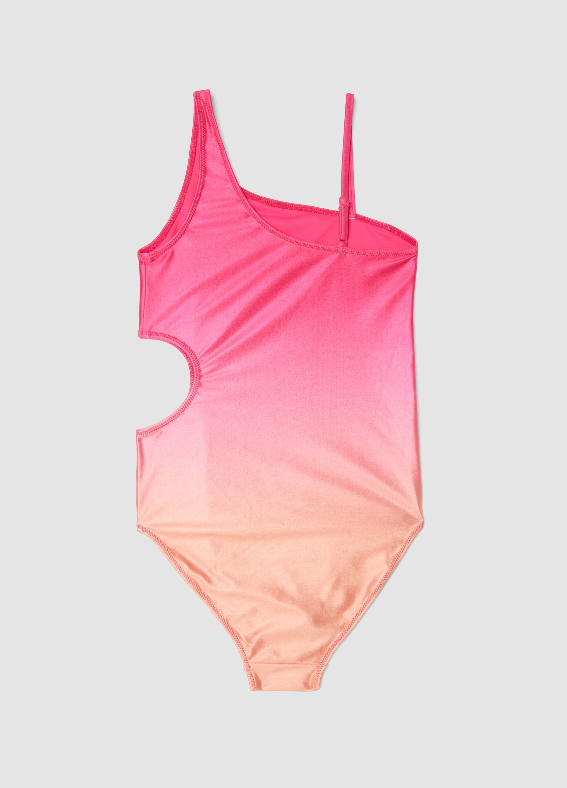 Girls&rsquo; pink floral one-piece swimsuit in stretch fabric
