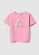 Pink stretchy cotton girl's T-shirt with rainbow embroidery_0