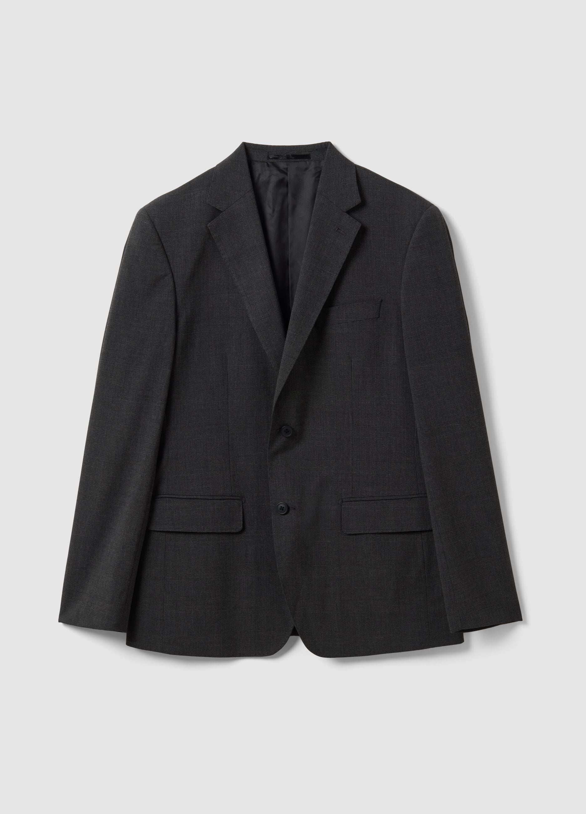 Grey stretch viscose blazer with classic lapels, slim fit