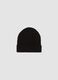Black knitted beanie with decorative patch_1