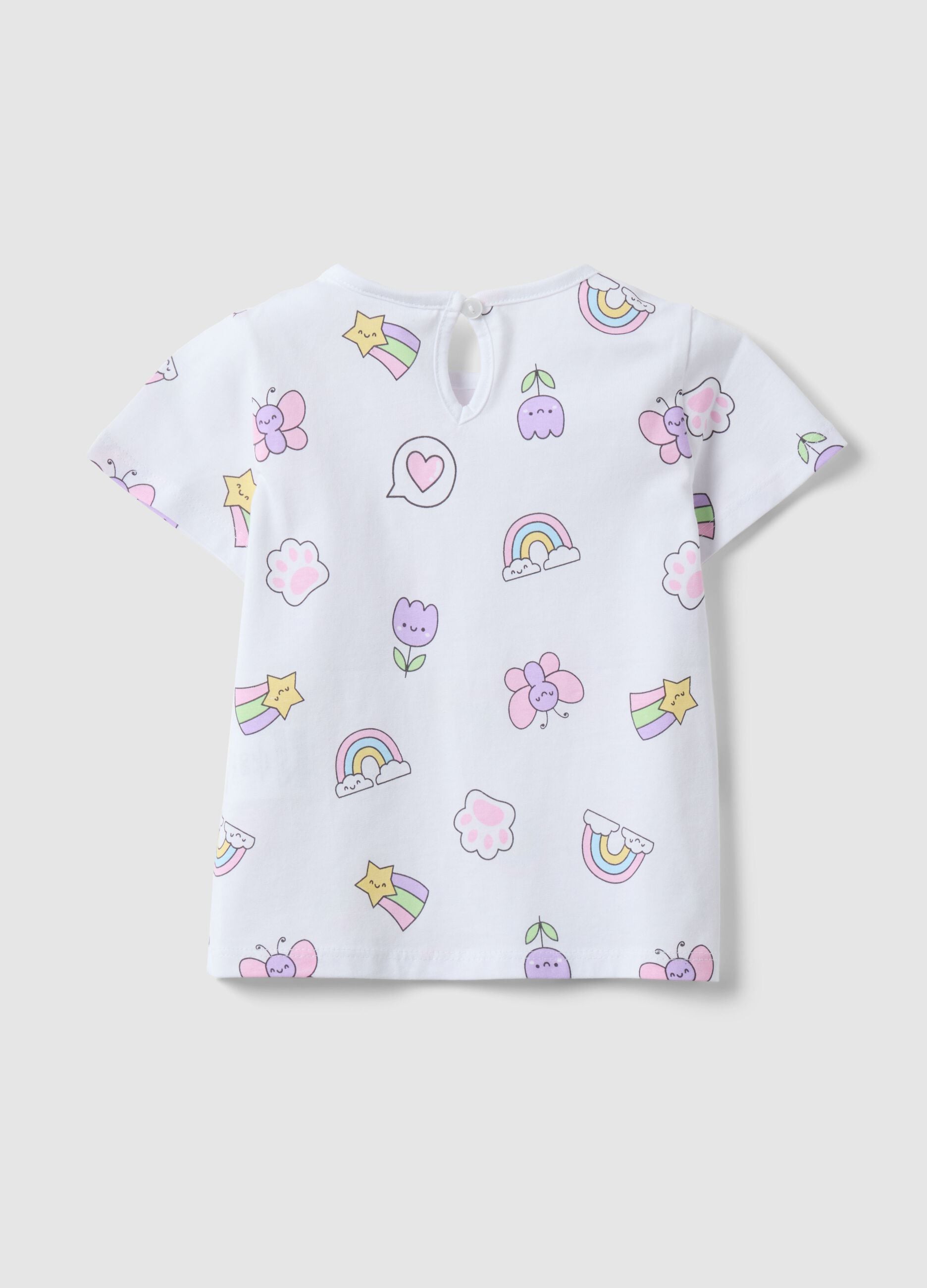 White pure cotton regular fit girls' t-shirt with designs