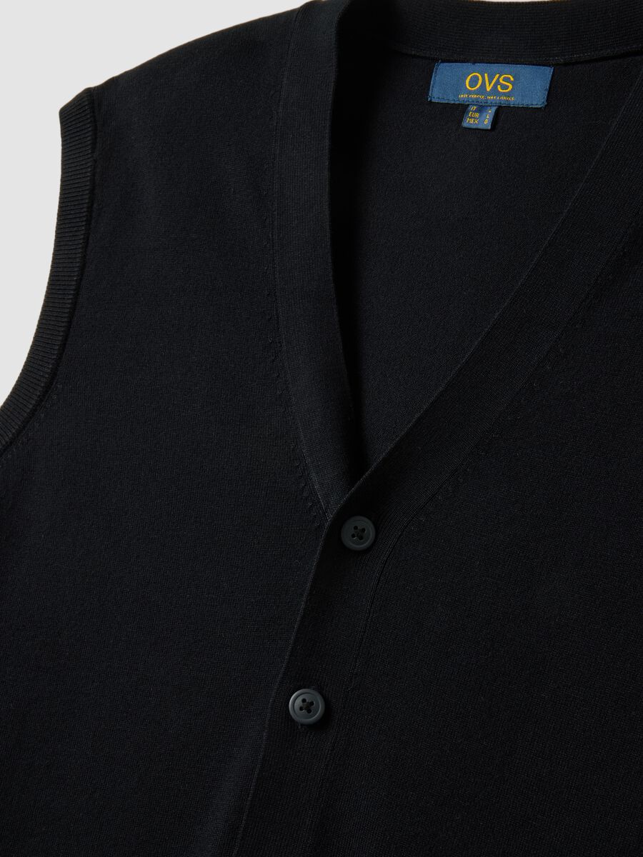 Black viscose-blend waistcoat with deep V-neck regular fit_2