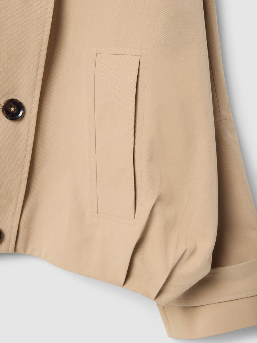 Short beige cotton blend trench coat, regular fit with hood_5