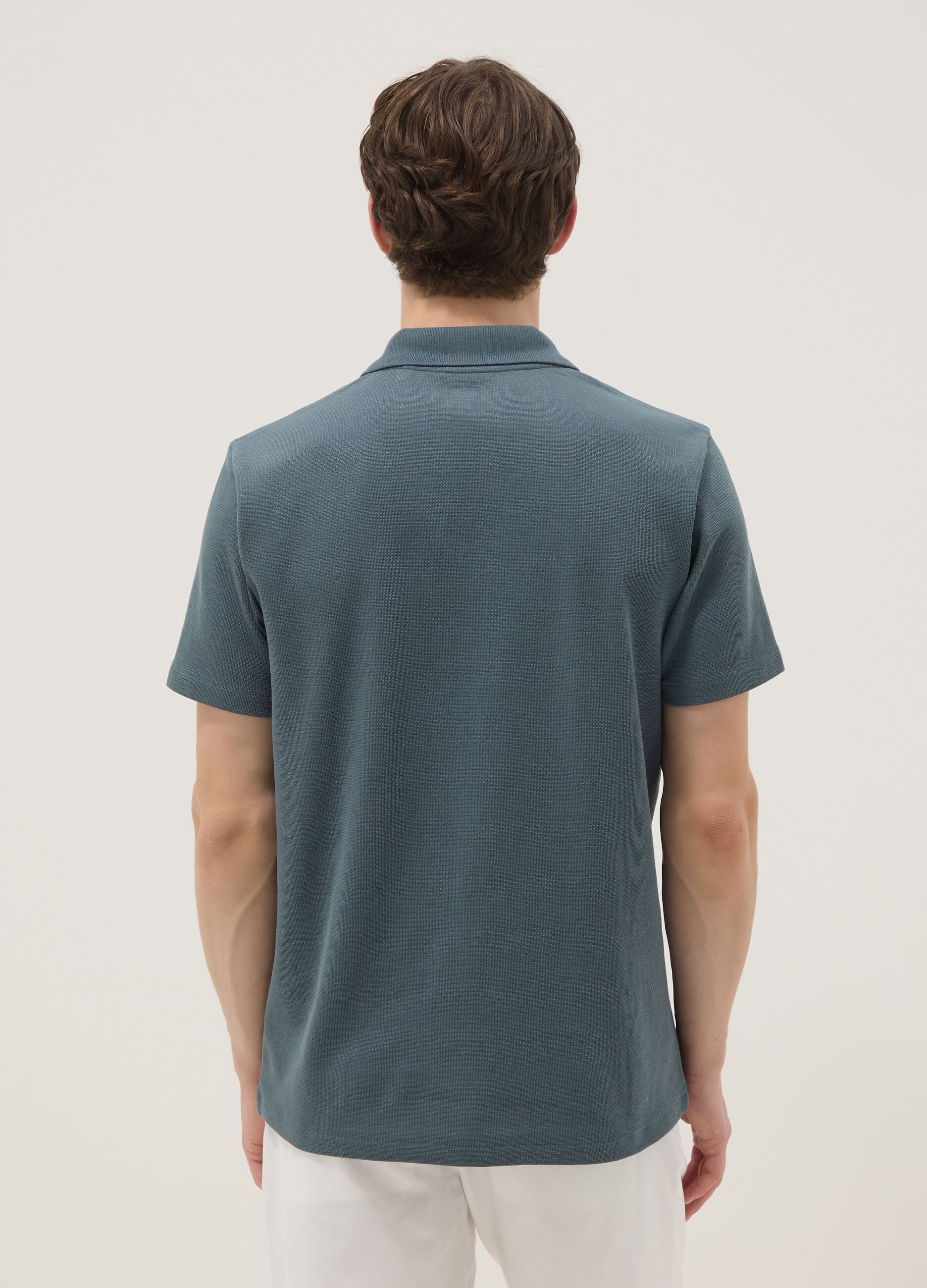 Green stretch cotton short-sleeve polo