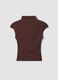 Brown fitted modal and stretch cotton T-shirt with high neck_0