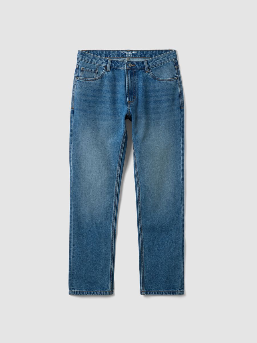 Blue denim jeans in pure cotton, regular fit_0