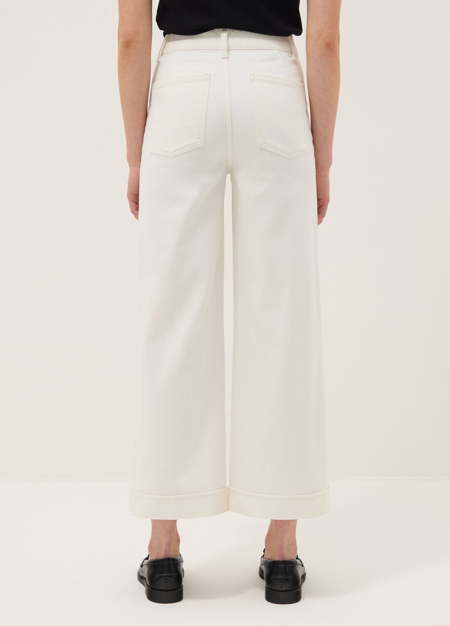 Wide-leg stretch cotton white jeans