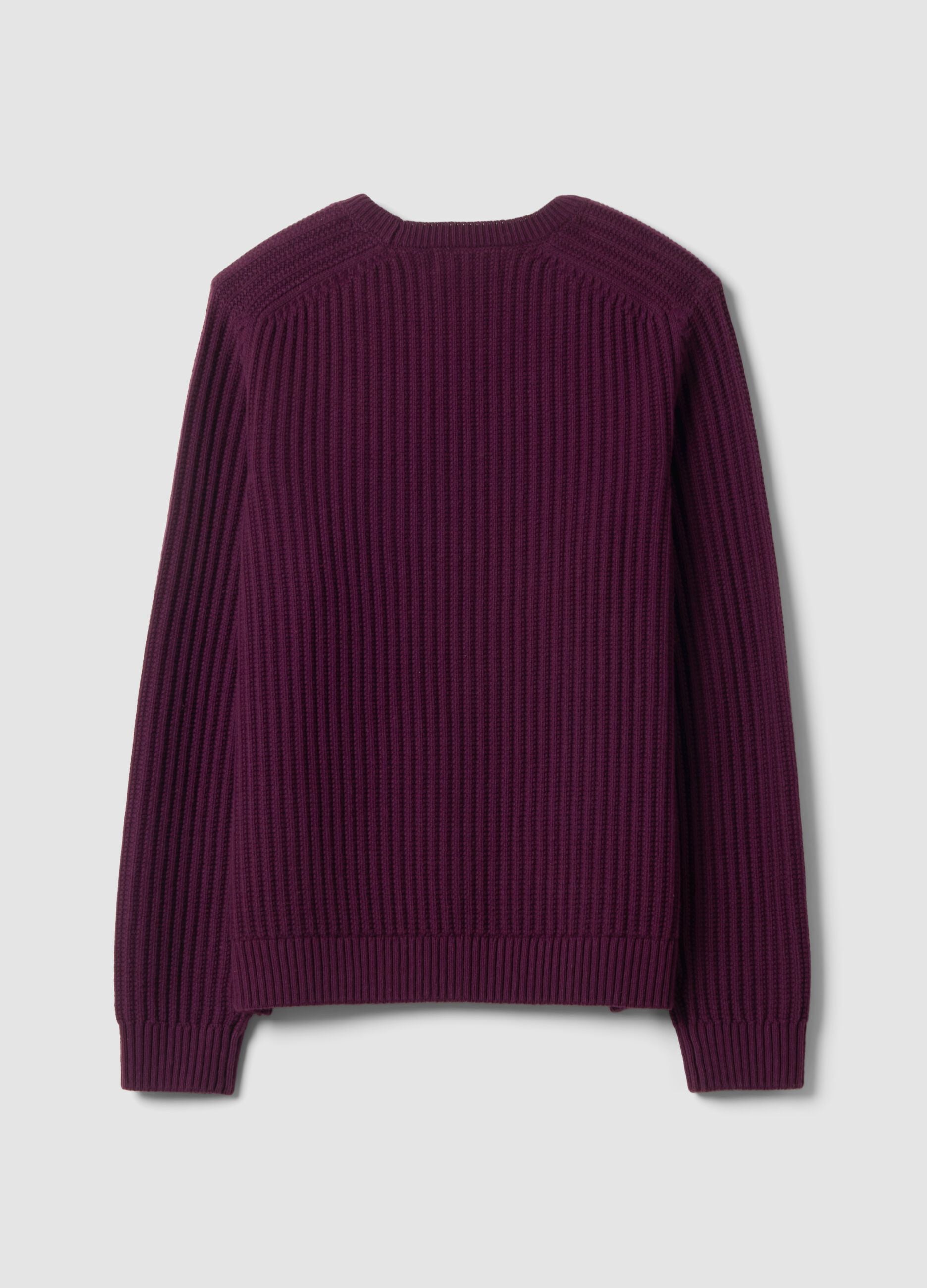 Purple ribbed cotton-blend crew-neck jumper, regular fit