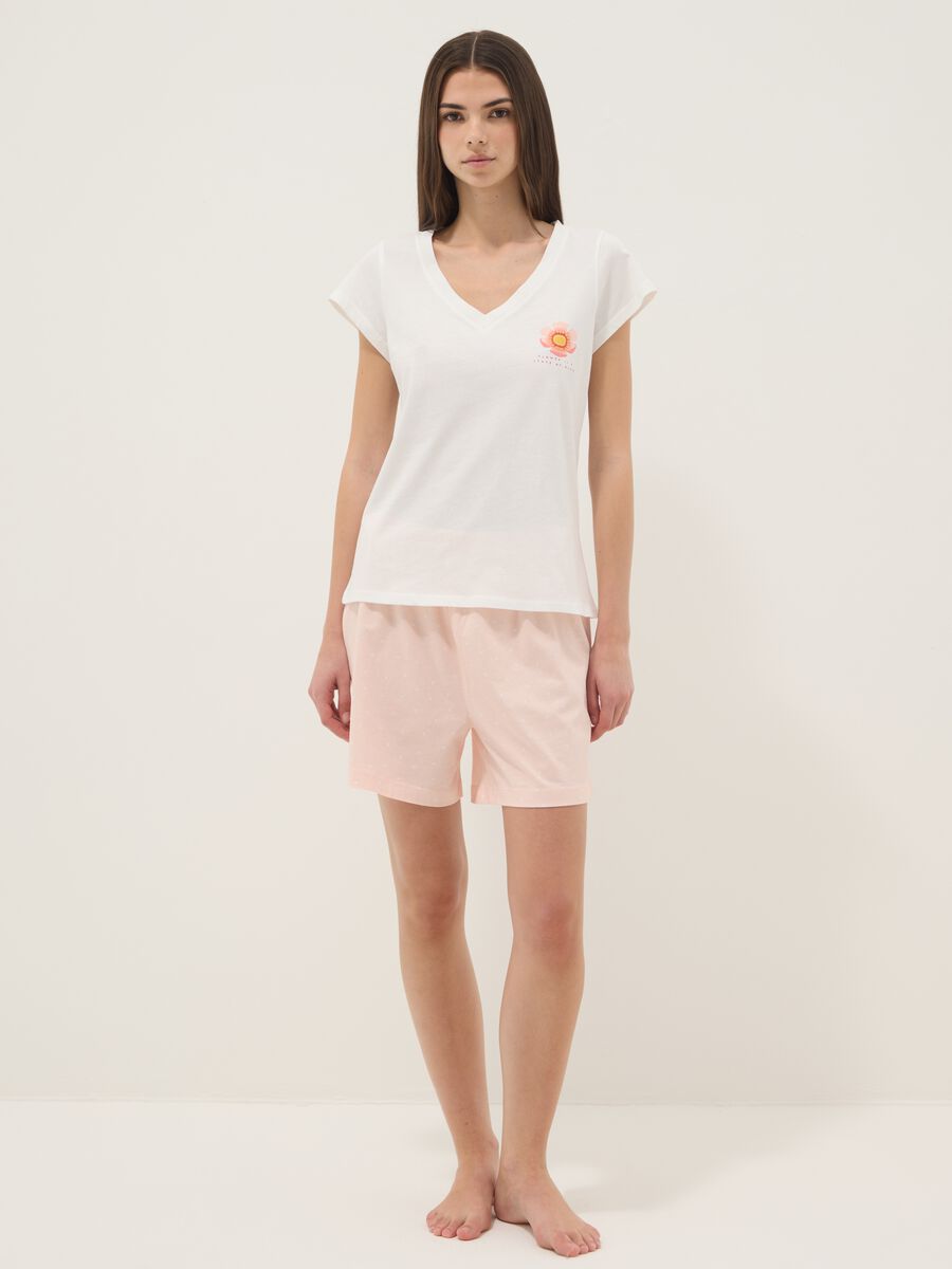White pure cotton V-neck regular fit pajama shirt_0