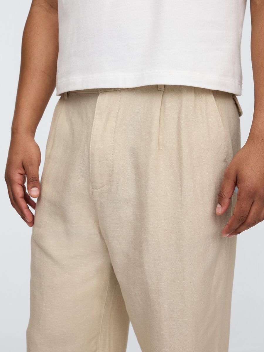 Pantaloni wide leg beige in lino e cotone_3