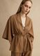 Brown linen blend regular fit blazer with ties_3
