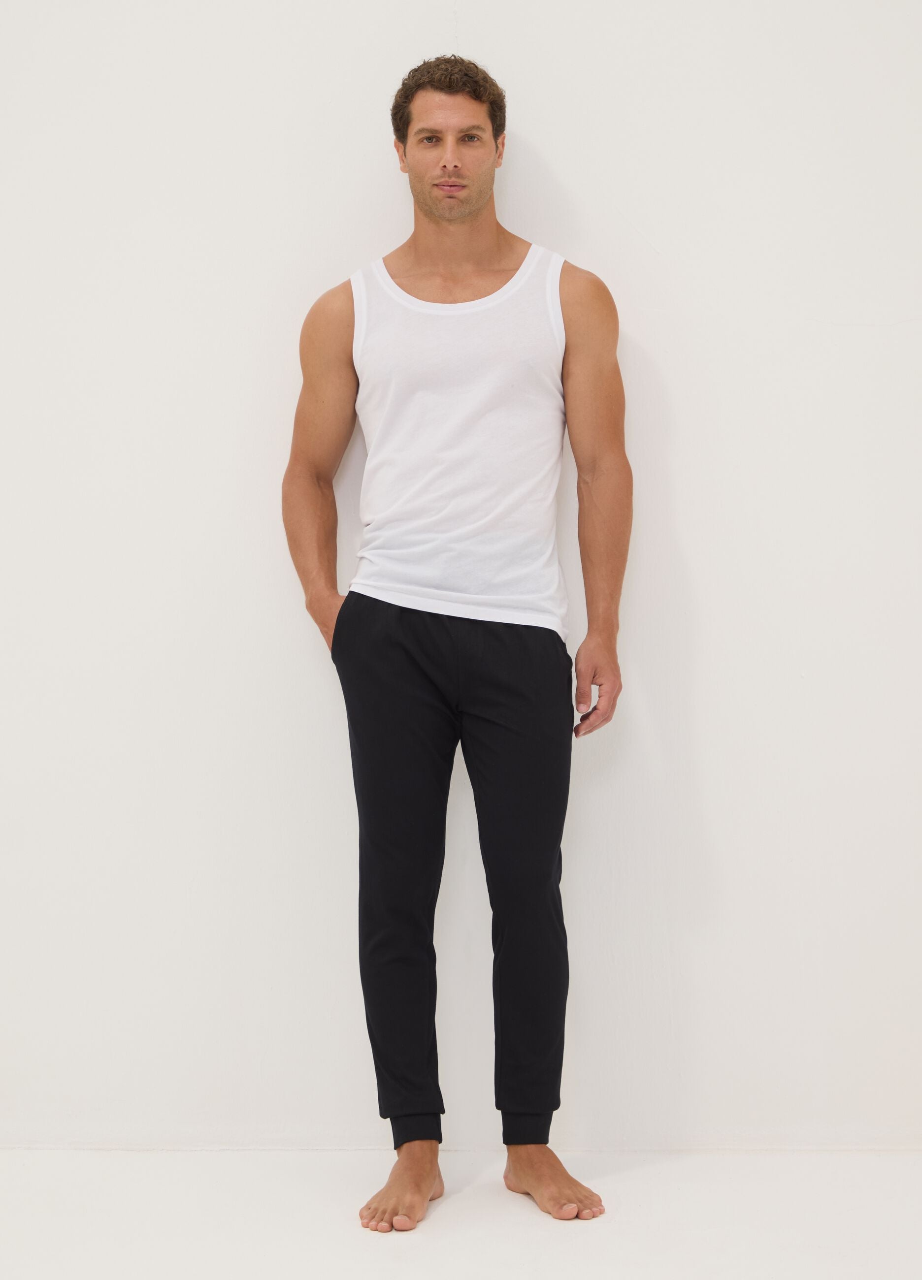 Blue organic cotton pyjama trousers with elasticated waistband