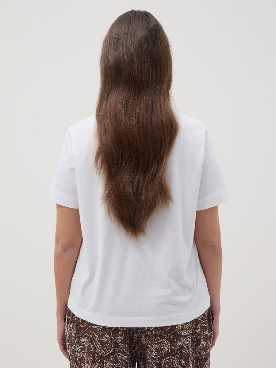 White pure cotton T-shirt with front print_3