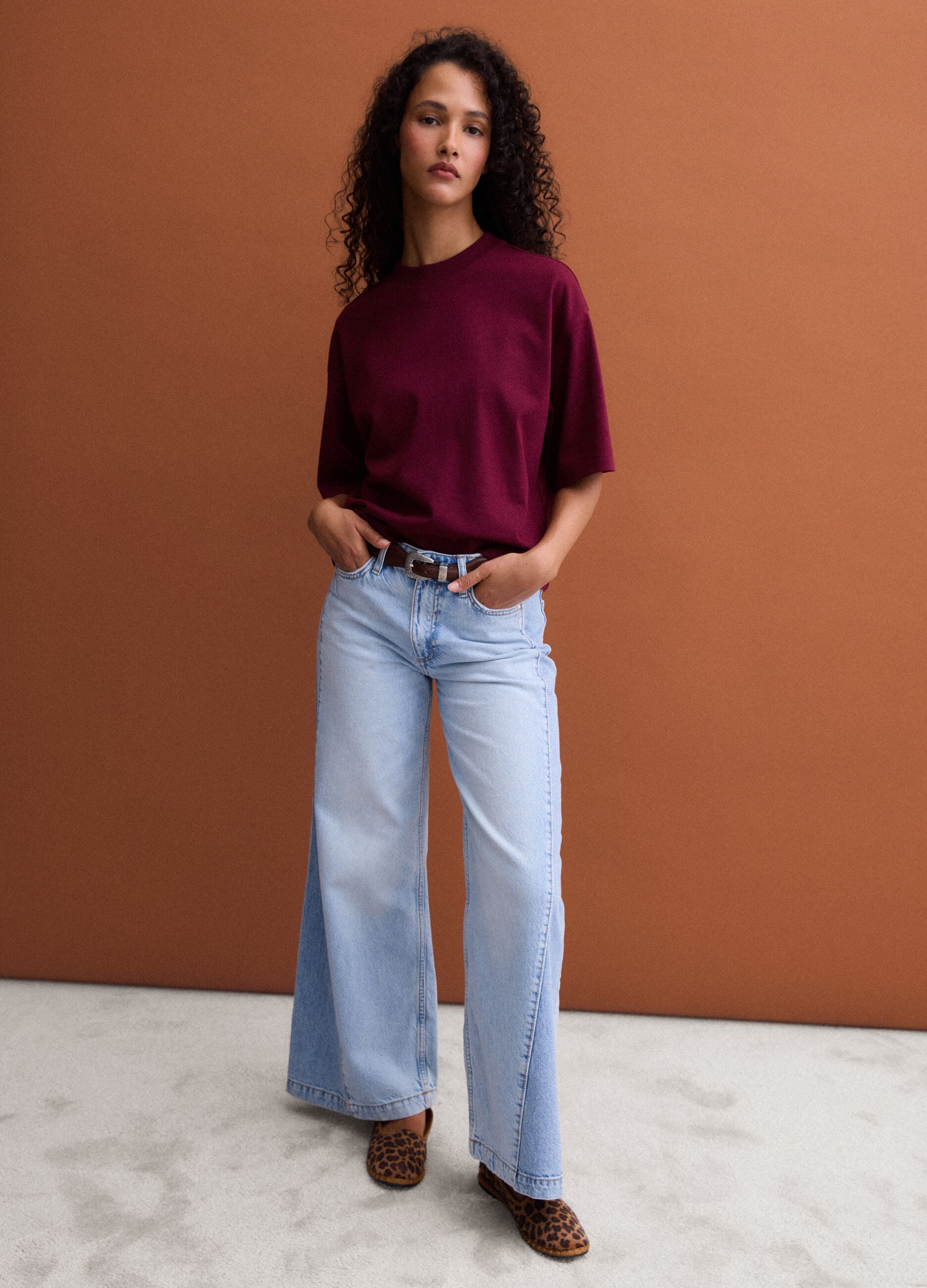 Red cotton-blend jersey crew-neck T-shirt, regular fit