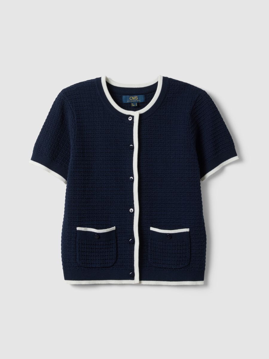 Regular fit blue cotton cardigan with buttons_4
