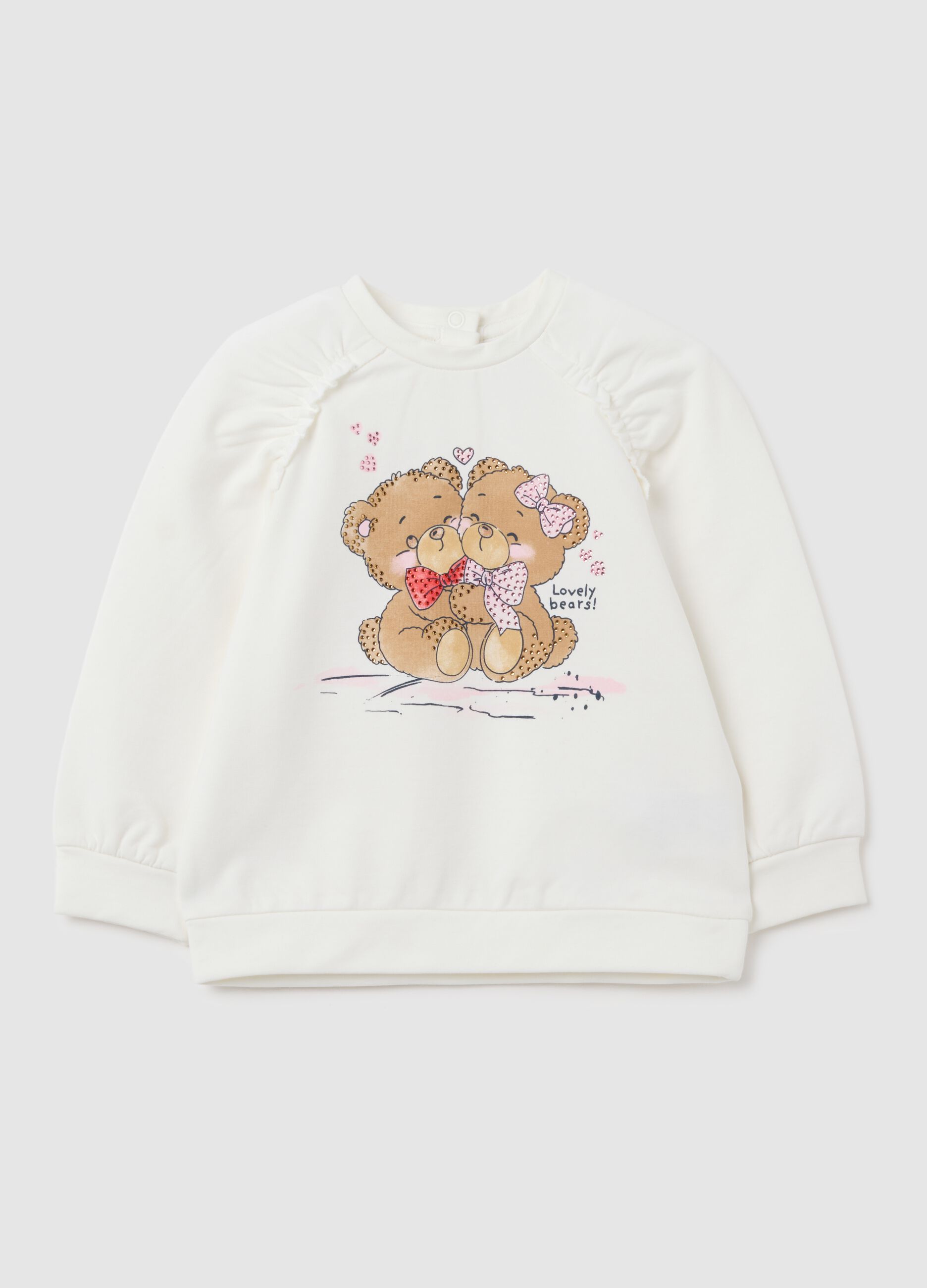 Felpa da bambina in cotone elasticizzato bianca regular fit con orsacchiotti