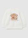 Felpa da bambina in cotone elasticizzato bianca regular fit con orsacchiotti_0
