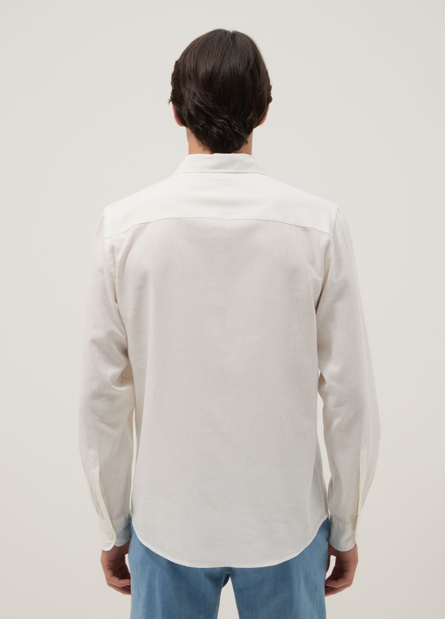 White regular fit linen-cotton blend shirt