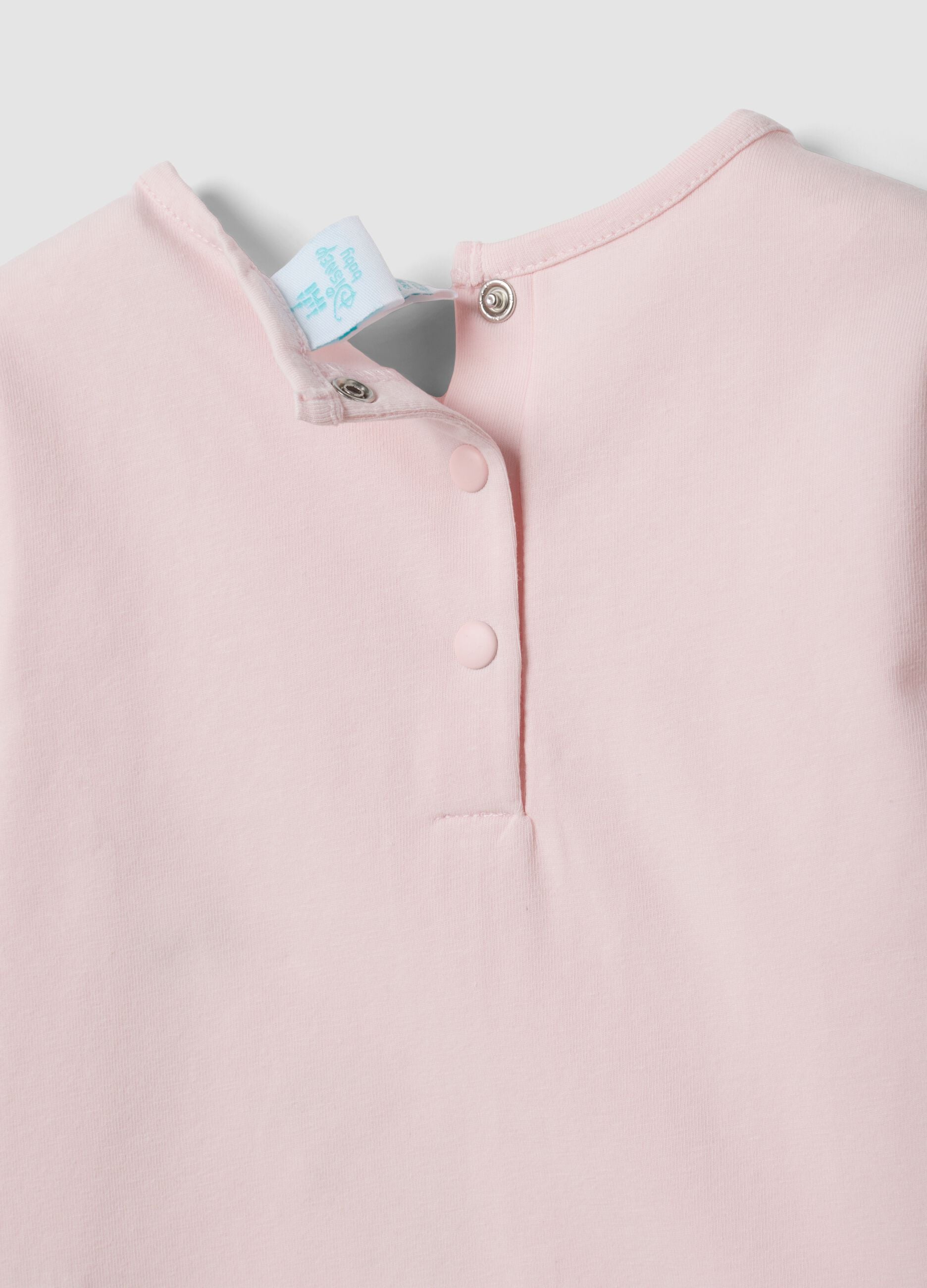 Pink organic stretch cotton T-shirt with Minnie prints for baby girl