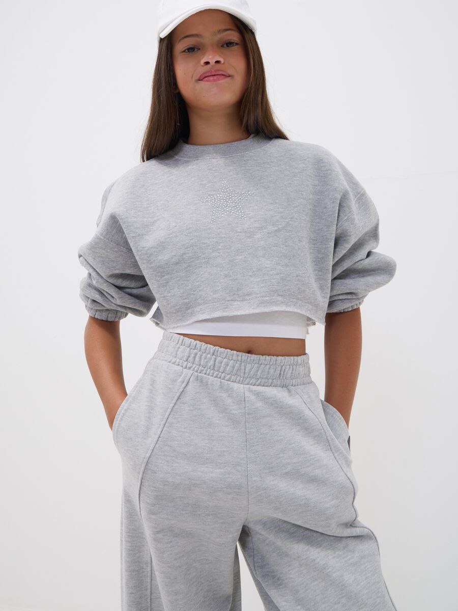 Grey cropped cotton-blend sweatshirt_0