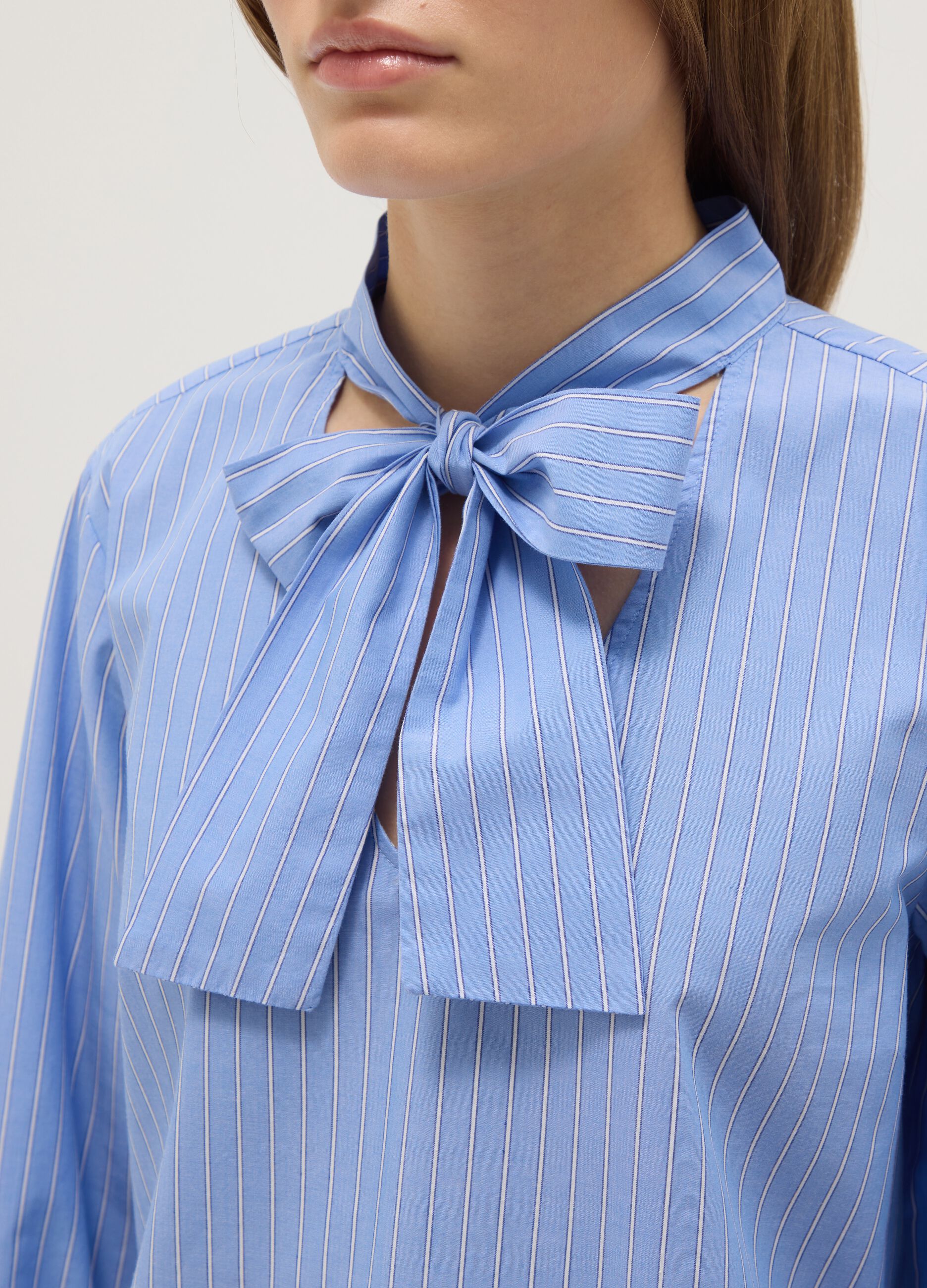 Multicolour striped shirt in pure cotton regular fit with band collar