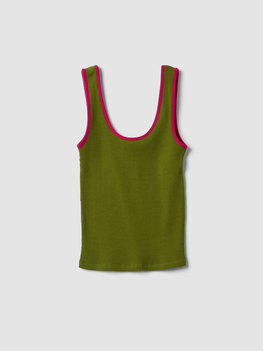 Tank top verde in puro cotone a costine_4