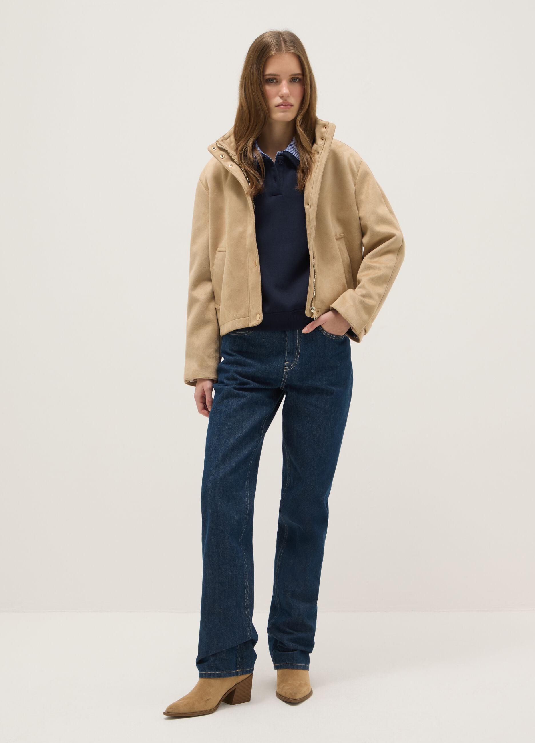 Regular fit beige jacket with full zip
