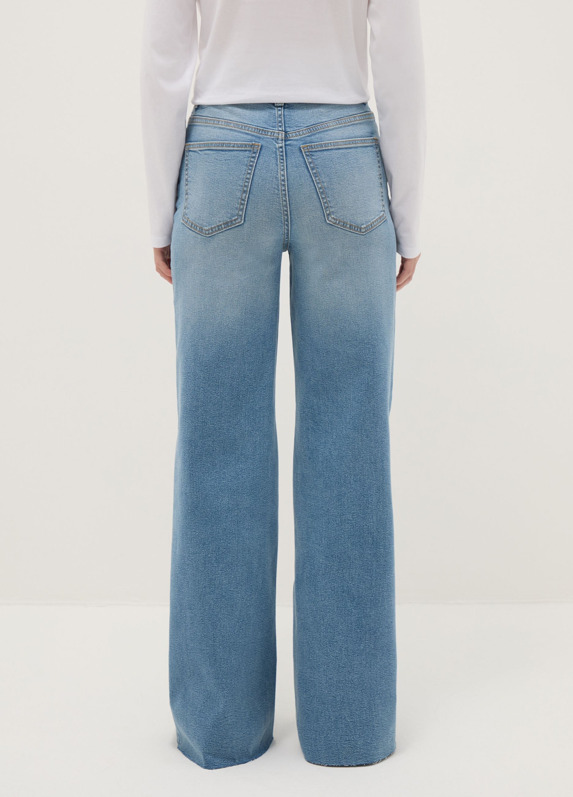 Wide leg blue stretch cotton jeans