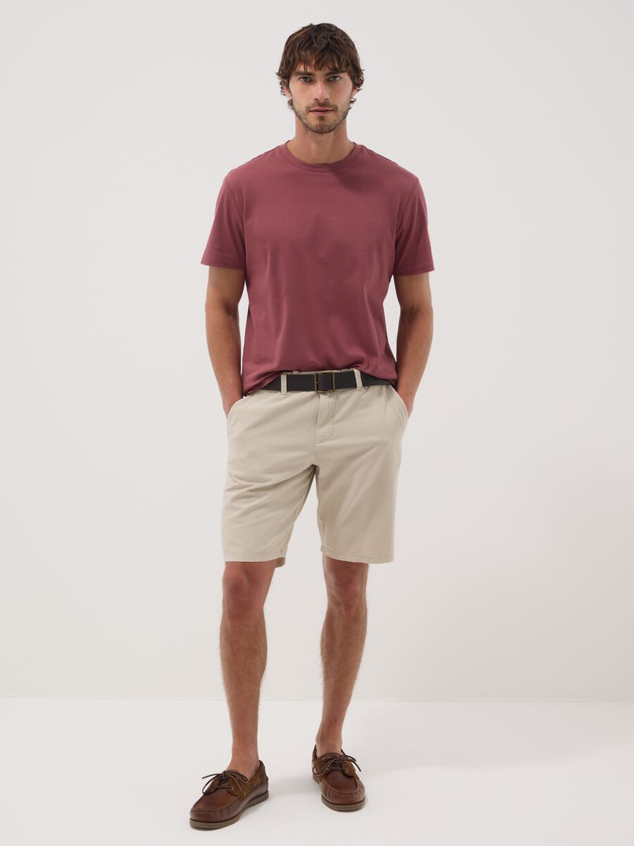 Beige linen and cotton blend chino shorts_0