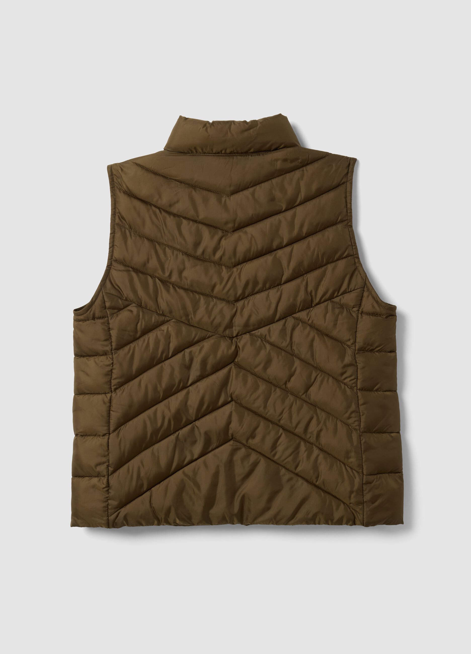Green ultralight quilted gilet with zip and high neck