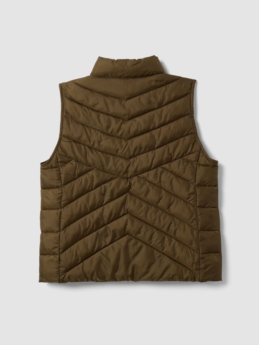 Green ultralight quilted gilet with zip and high neck_1