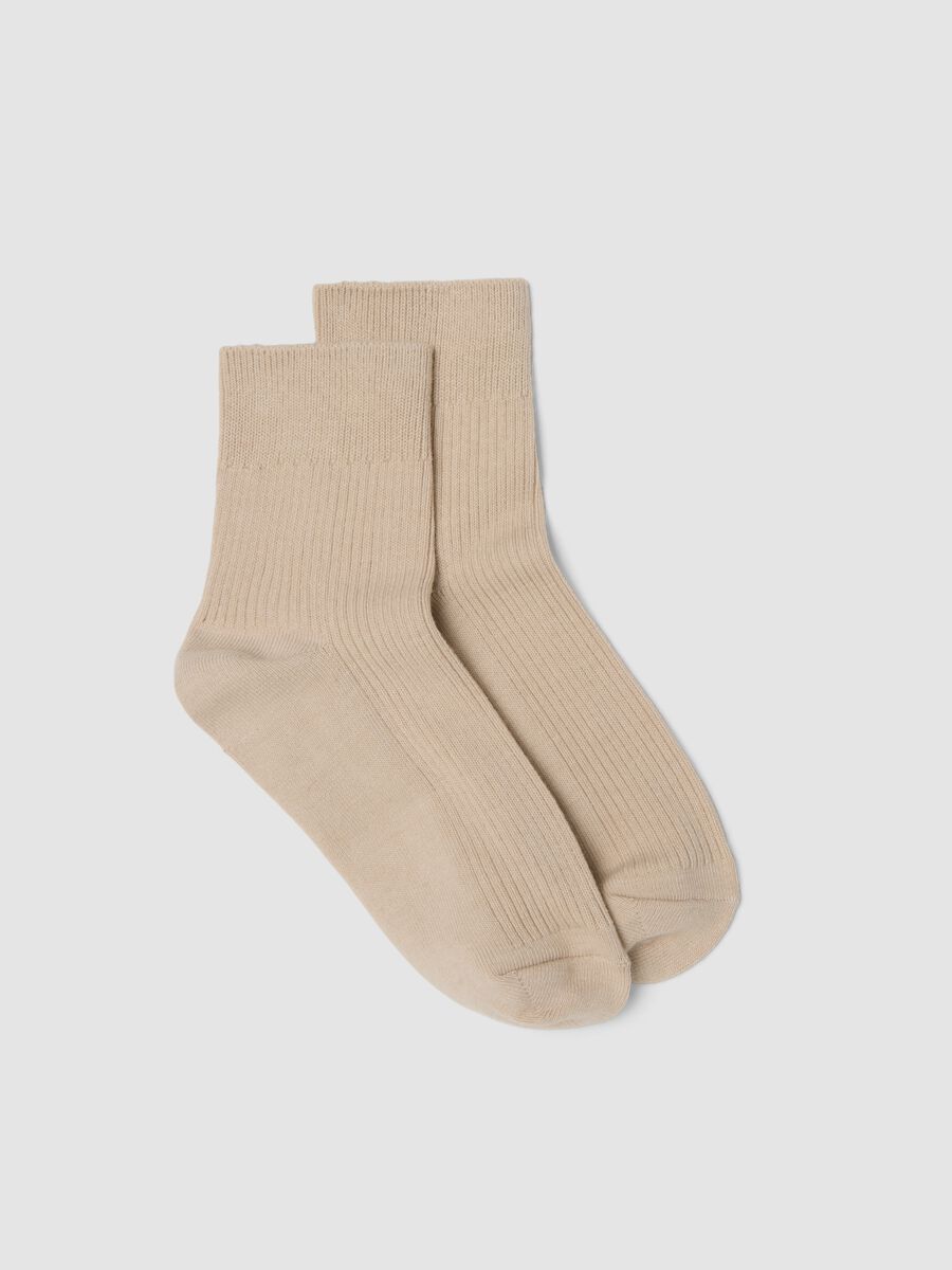 Calzini beige alla caviglia in cotone elasticizzato_0