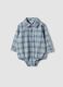 Blue checked pure cotton baby bodysuit with collar_0