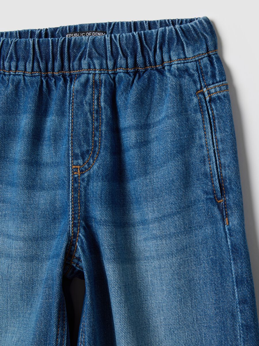 Wide-leg blue pure cotton jeans for girls_2
