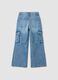 Light blue pure cotton denim cargo jeans, relaxed fit for girls_2