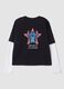 Black pure cotton T-shirt with ribbed collar and Stitch print_5