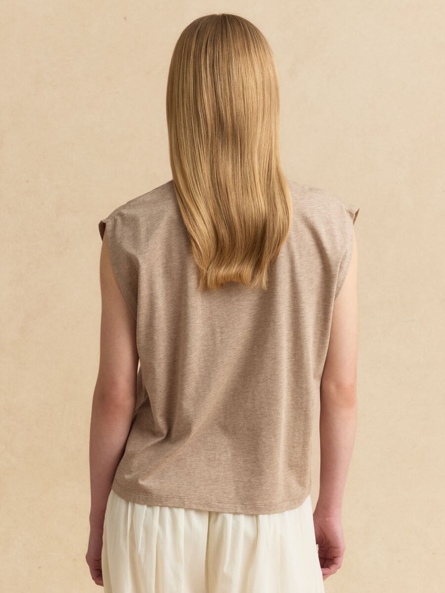 Beige regular-fit lyocell and cotton blend T-shirt with wide sleeves_3