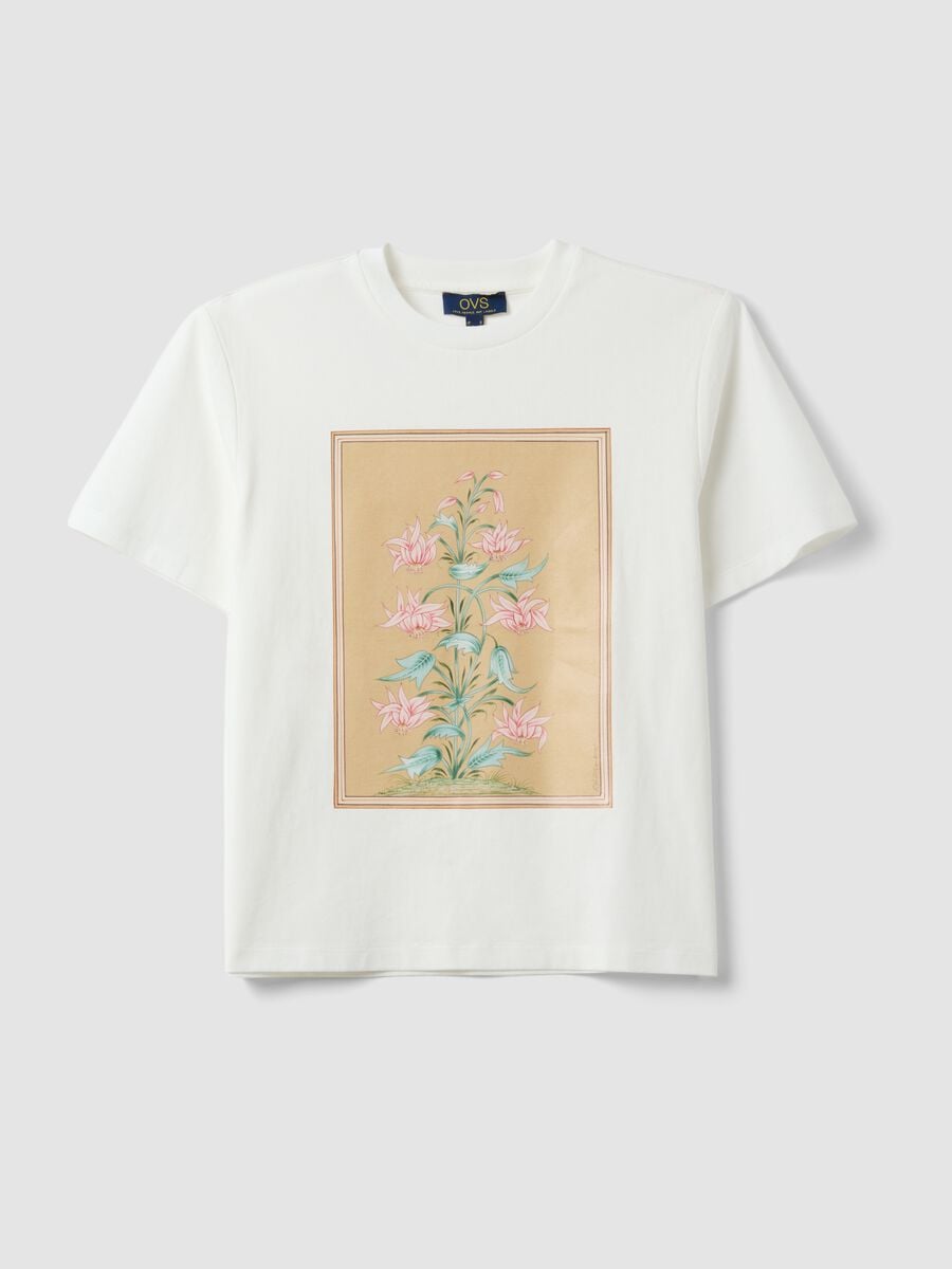 White pure cotton T-shirt with floral print_4