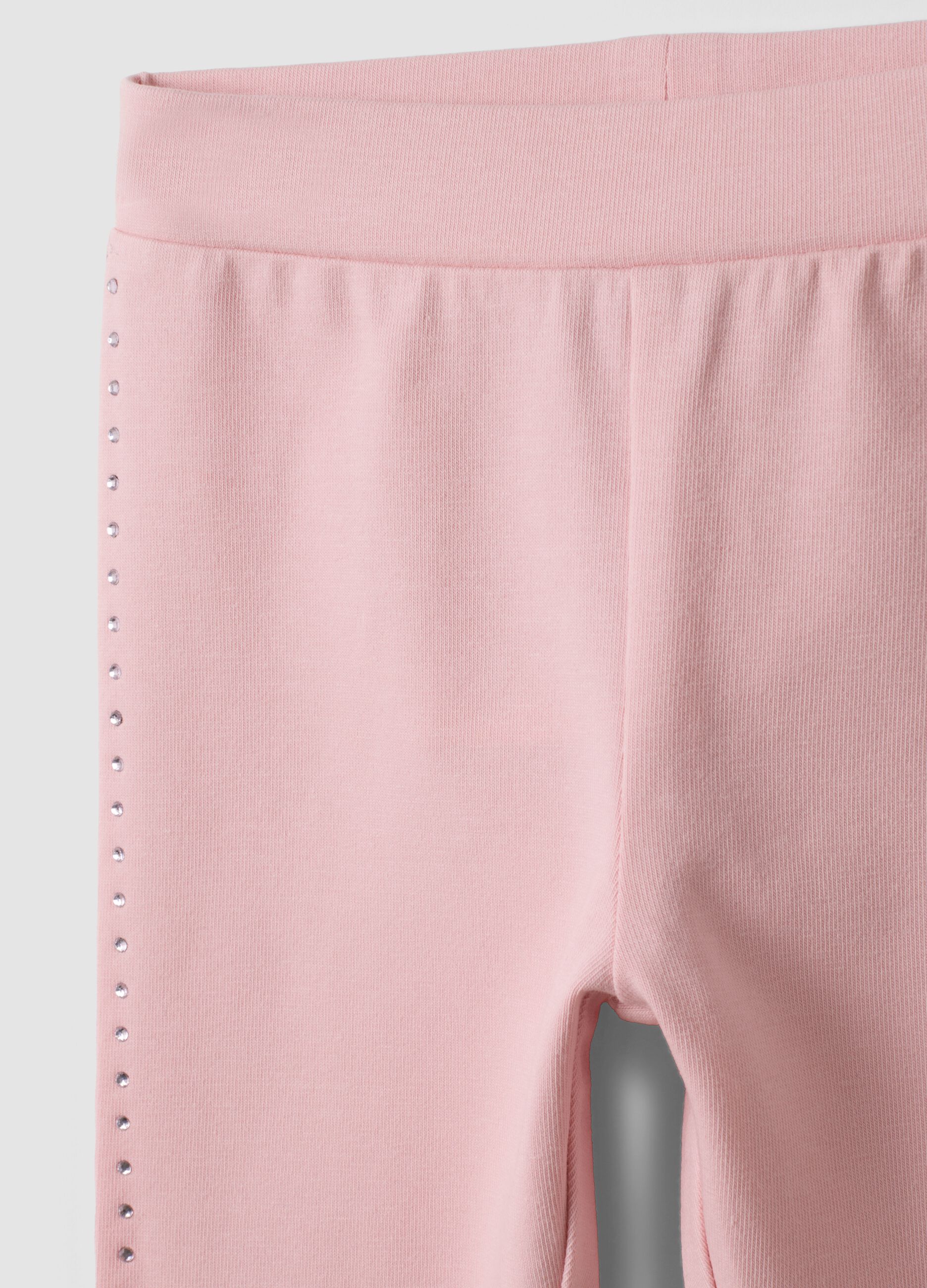 Pink stretch organic cotton leggings with rhinestones for baby girl