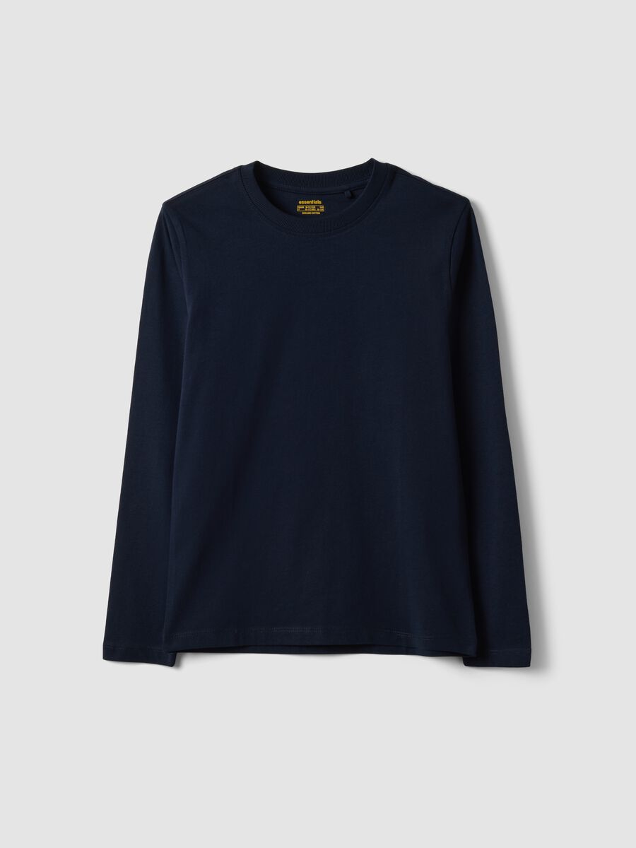 T-shirt blu a maniche lunghe in puro cotone organico regular fit per ragazzo_0